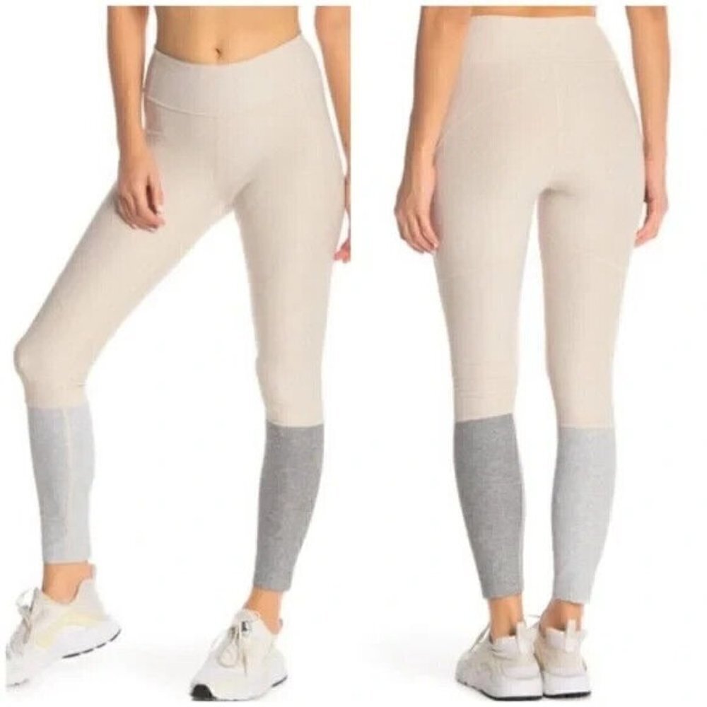 Outdoor Voices Women's 7/8 Dipped Leggings Size L Oatmeal Dove Ash Gray Tan